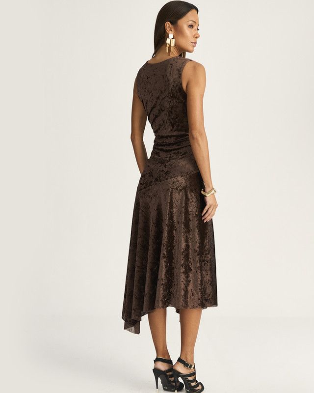 VESTIDO MALHA VELUDO VELVET ASSIMÉTRICO