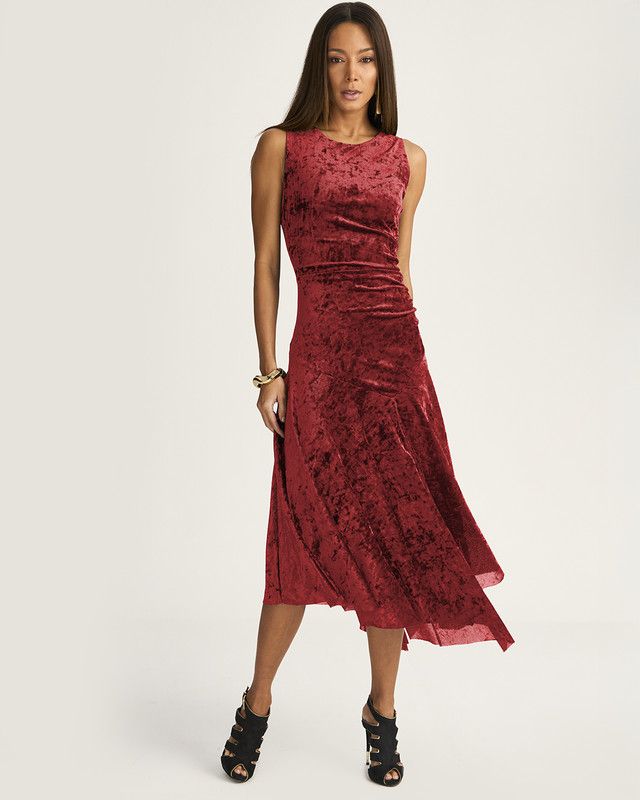 VESTIDO MALHA VELUDO VELVET ASSIMÉTRICO