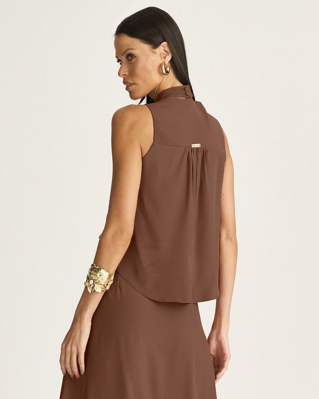 BLUSA MULLET LISA EM CREPE C/ GOLA PADRE AJUSTÁVEL