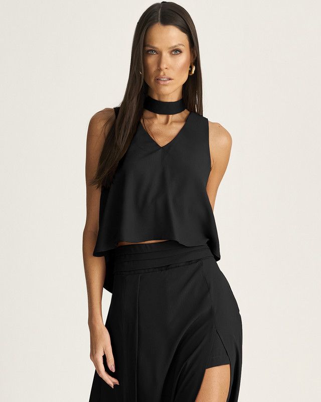 BLUSA MULLET LISA EM CREPE C/ GOLA PADRE AJUSTÁVEL