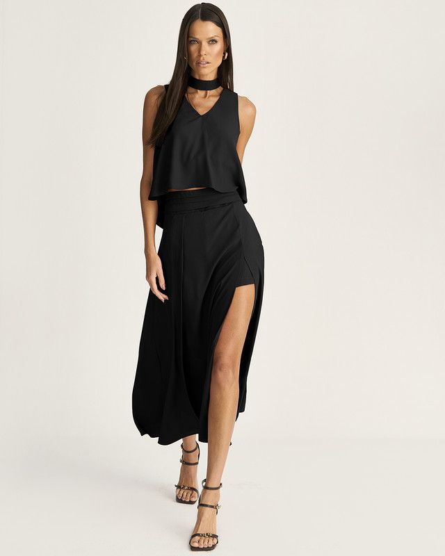 SAIA LONGUETE EM CREPE C/ SHORT