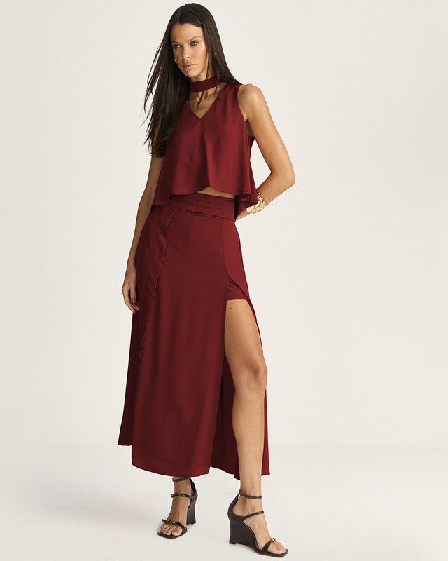 SAIA LONGUETE EM CREPE C/ SHORT