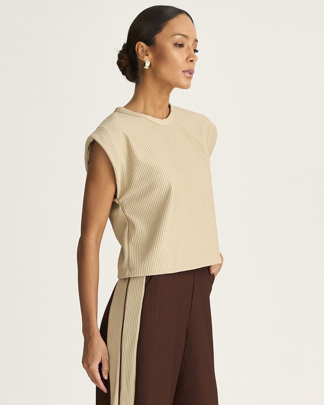 BLUSA CROPPED MALHA CANELADA MANGA DUPLA