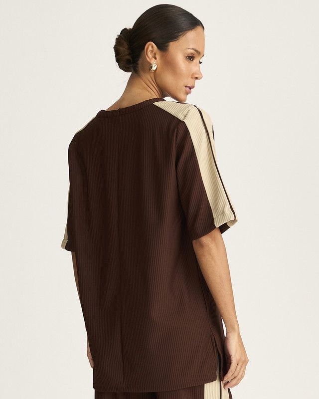 MAXI T-SHIRT MALHA CANELADA BICOLOR