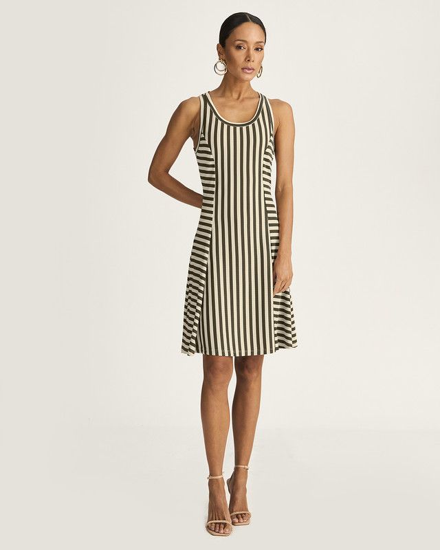 VESTIDO CURTO MALHA RIBANA STRIPE C/ NESGA