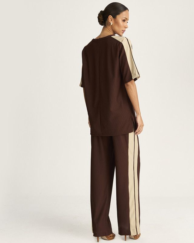 CALÇA DE MALHA CANELADA BICOLOR