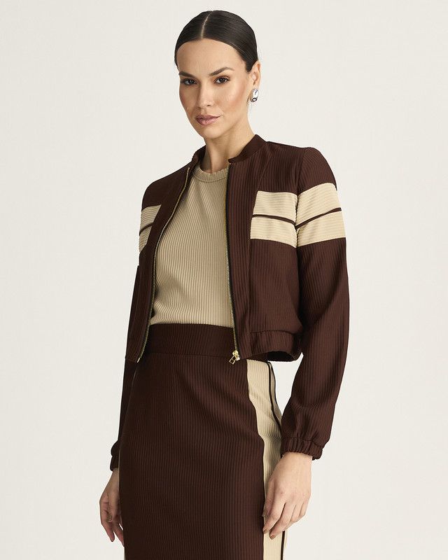 BOMBER MALHA CANELADA BICOLOR