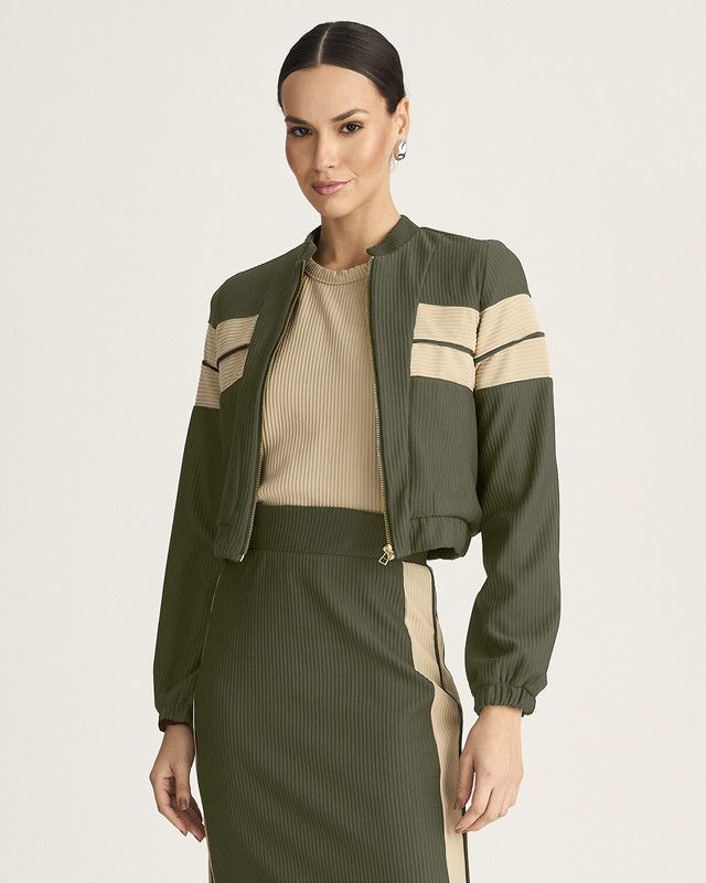 BOMBER MALHA CANELADA BICOLOR