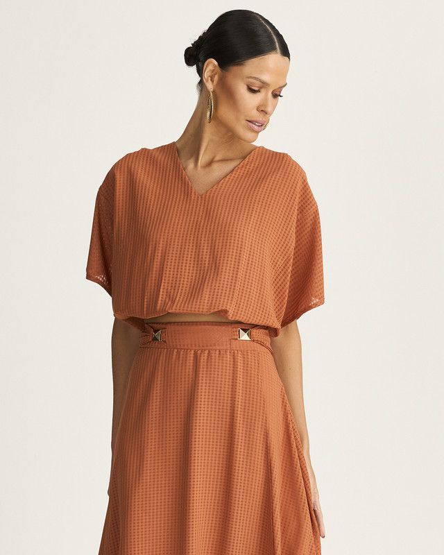 BLUSA TRANSPARÊNCIA XADREZ C/ ELÁSTICO BARRA
