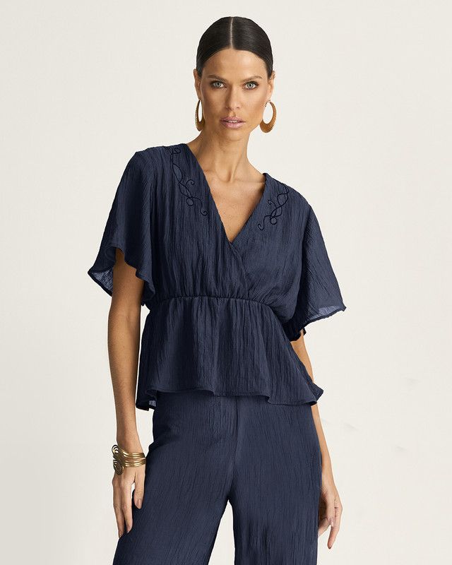 BLUSA GAZE BREEZE C/ ELÁSTICO E BORDADO