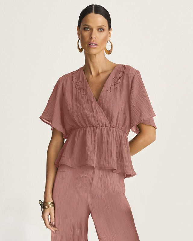 BLUSA GAZE BREEZE C/ ELÁSTICO E BORDADO