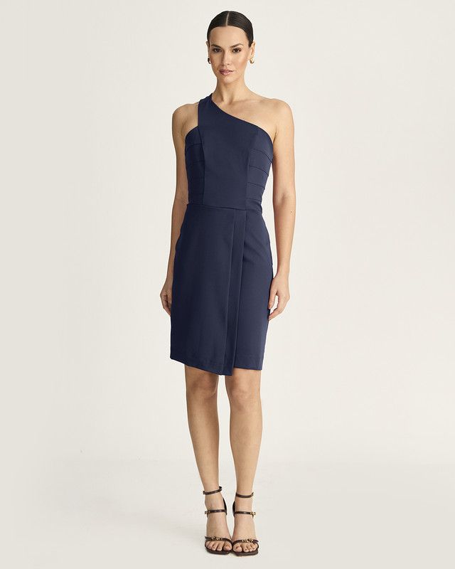 VESTIDO OMBRO ÚNICO ALFAIATARIA ELASTIC C/ RECORTES