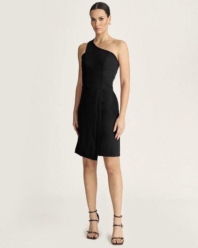 VESTIDO OMBRO ÚNICO ALFAIATARIA ELASTIC C/ RECORTES