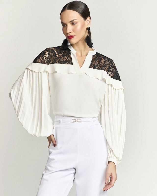 BLUSA MANGA LONGA PLISSADA BICOLOR
