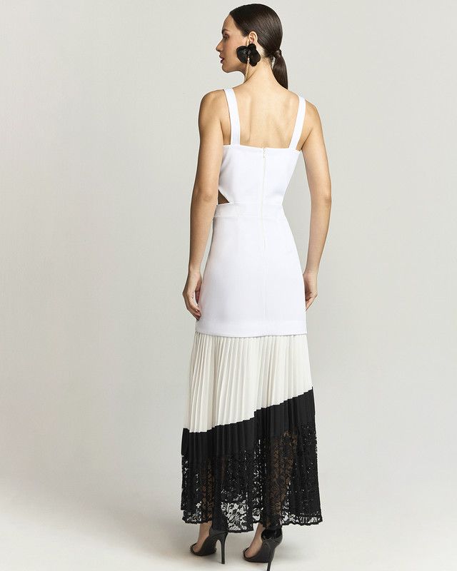 VESTIDO LONGUETE C/ SAIA BICOLOR PLISSADA