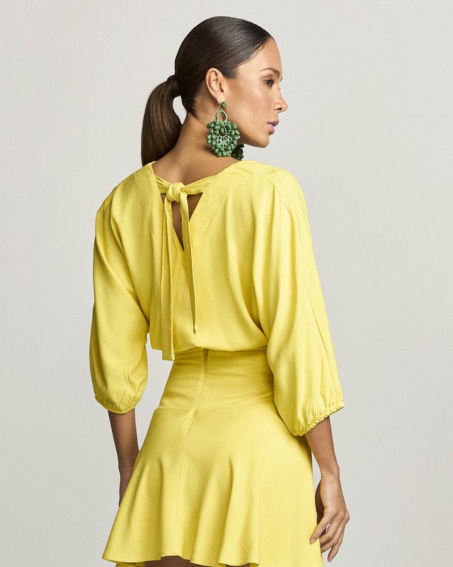 BLUSA CROPPED AMARELO CITRON C/ AMARRAÇÃO