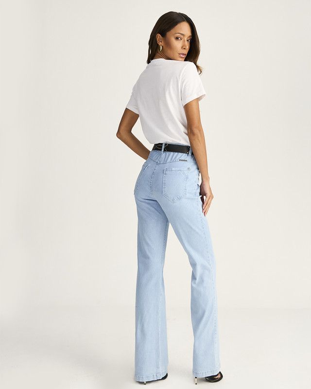 CALÇA JEANS MINI FLARE C/ LYCRA LAV. CLARA