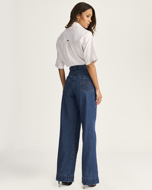 CALÇA WIDE LEG REC. FRENTE LAVAGEM ESCURA