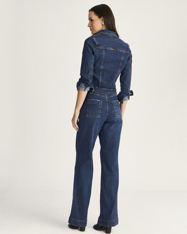 CALÇA JEANS RETA C/ LYCRA LAV. ESCURA
