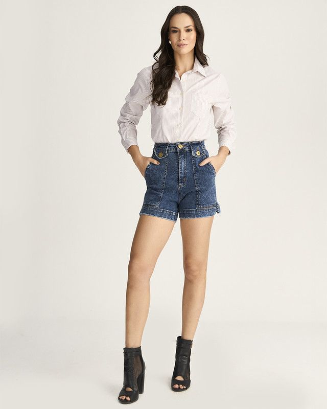 BERMUDA JEANS C/ LYCRA E BOTÕES