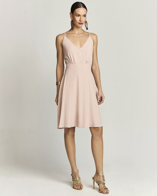 VESTIDO CURTO EM CREPE C/ DRAPEADO COSTAS
