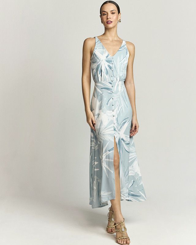 VESTIDO LONGUETE FOLIAGE C/ FENDA FRENTE