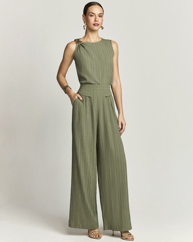 CALÇA PANTALONA CANVAS C/ DETALHE DE LAPELA