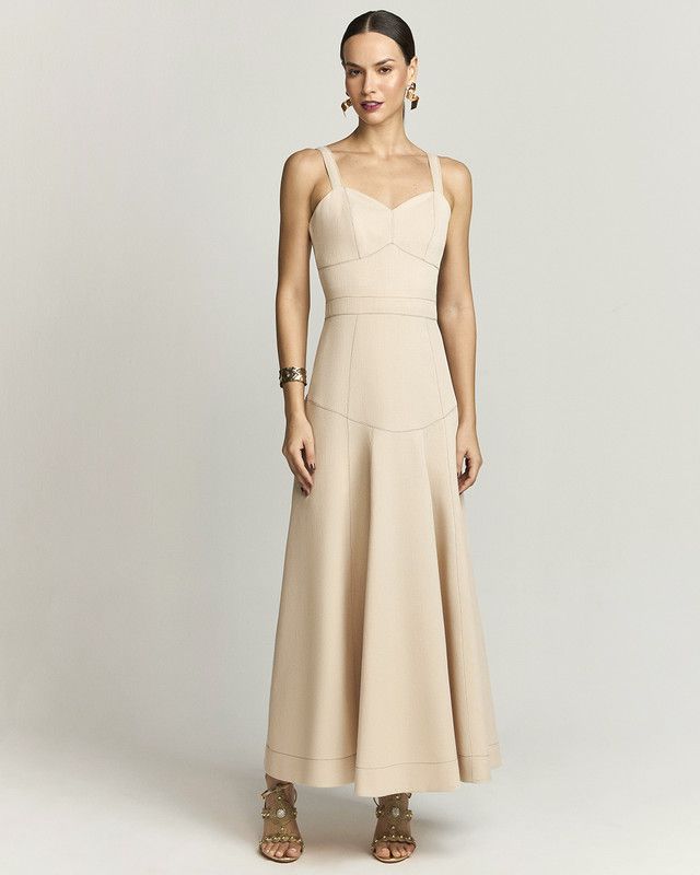 VESTIDO LONGUETE ALFAIATARIA LINEN C/ COSTURA CONTRASTANTE