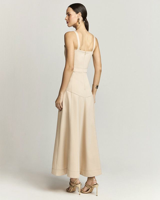 VESTIDO LONGUETE ALFAIATARIA LINEN C/ COSTURA CONTRASTANTE