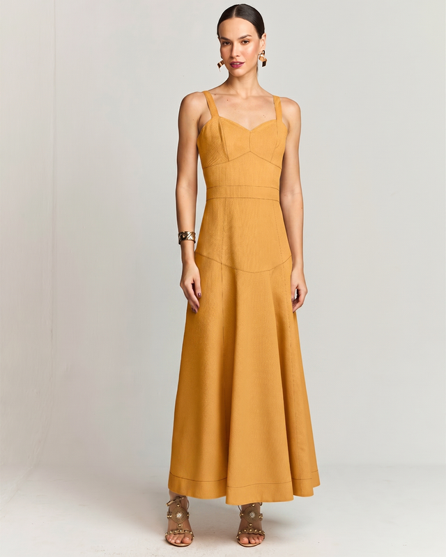 VESTIDO LONGUETE ALFAIATARIA LINEN C/ COSTURA CONTRASTANTE