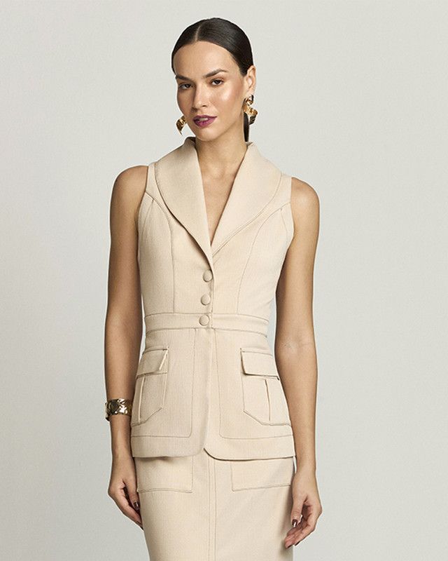 MAXI COLETE ALFAIATARIA LINEN C/ COSTURA CONTRASTE