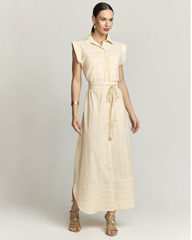 VESTIDO MIDI CHAMISE LISTRA CAMBRIEDGE COM FAIXA