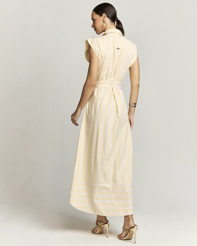 VESTIDO MIDI CHAMISE LISTRA CAMBRIEDGE COM FAIXA