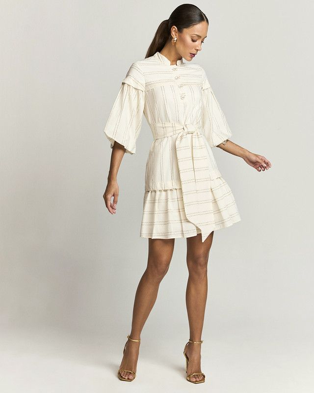 VESTIDO CURTO COTTON POP LISTRA COBRE C/ FAIXA
