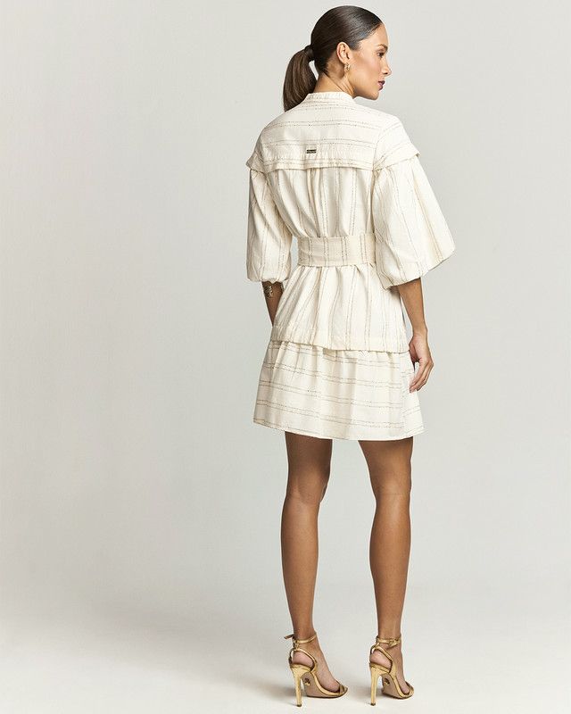 VESTIDO CURTO COTTON POP LISTRA COBRE C/ FAIXA