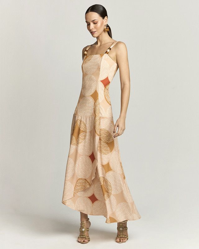 VESTIDO LONGUETE MAXI POÁ OCRE