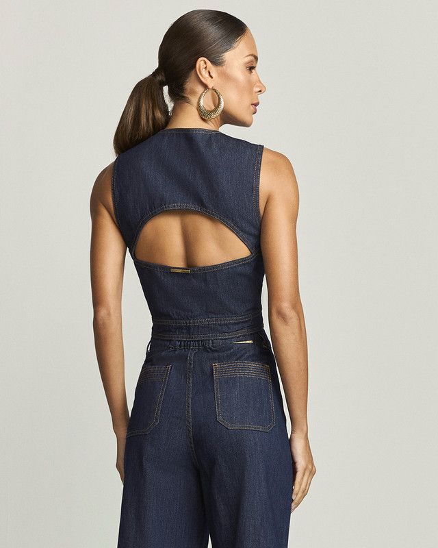 TOP JEANS C/ DECOTE VAZADO COSTA