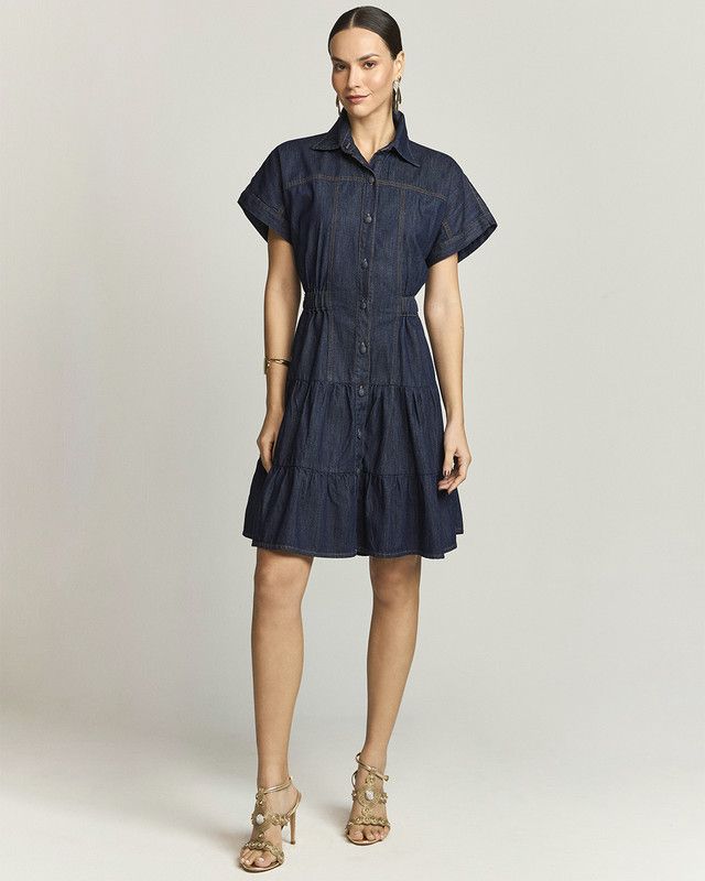 VESTIDO JEANS CURTO C/ ELÁSTICO CINTURA