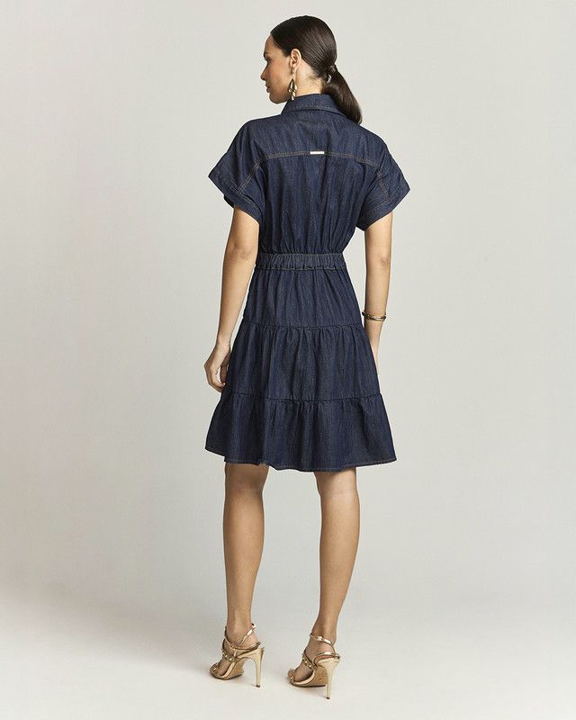 VESTIDO JEANS CURTO C/ ELÁSTICO CINTURA