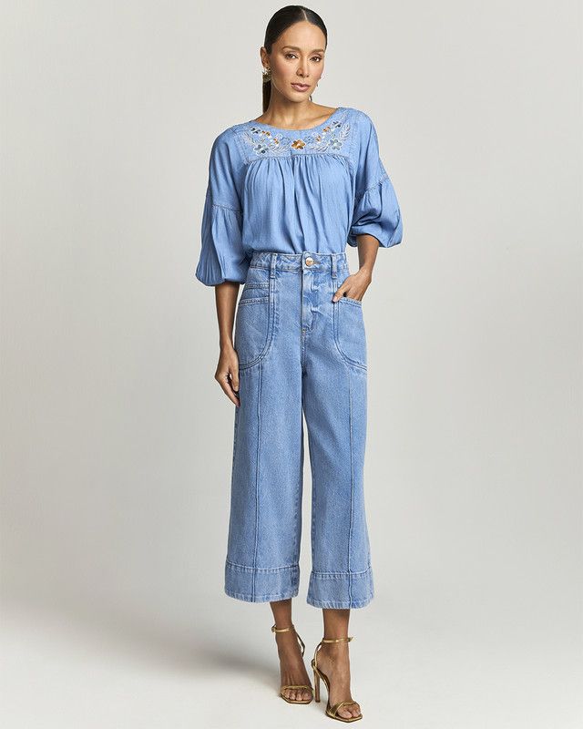 CALÇA CROPPED JEANS LAV. CLARA C/ NERVURA