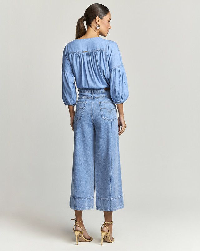 CALÇA CROPPED JEANS LAV. CLARA C/ NERVURA