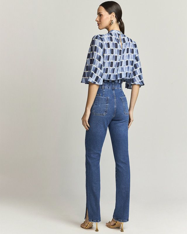 CALÇA JEANS RETA LYCRA C/ FENDA