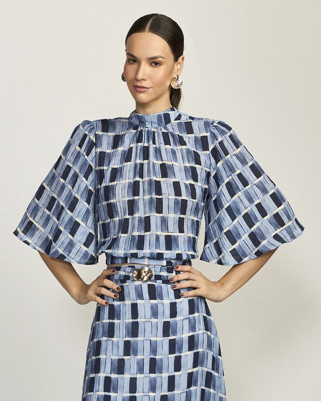BLUSA PATCHWORK JEANS COM ELÁSTICO BARRA