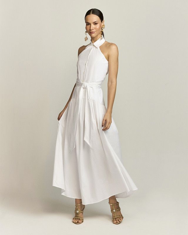 VESTIDO LONGUETE DE TRICOLINE C/ PESPONTO E FAIXA