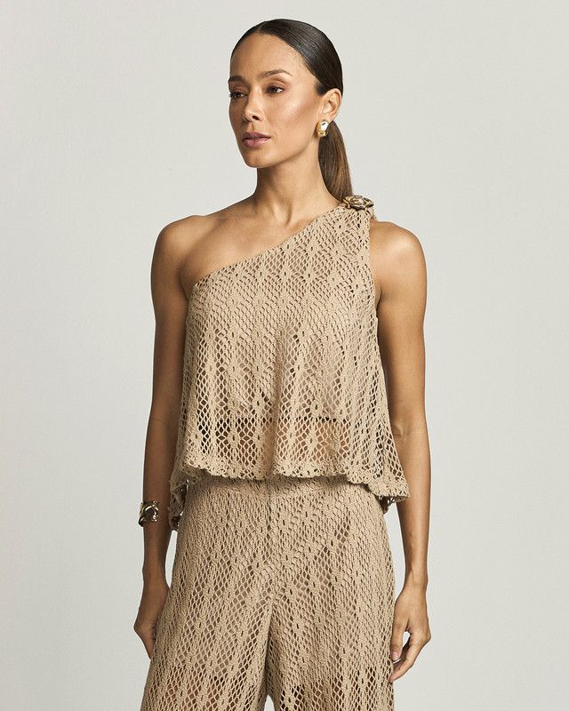BLUSA OMBRO ÚNICO MALHA CROCHÊ BENIJO