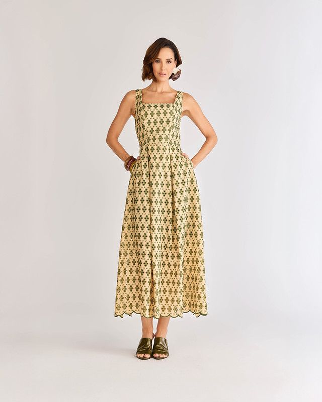 VESTIDO LONGUETE LAISE BORDADA GREEN