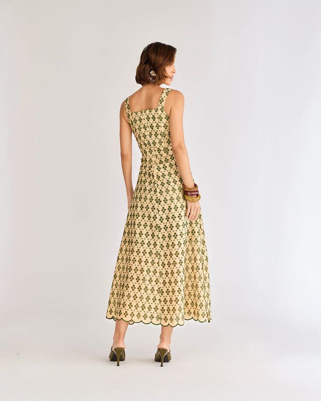 VESTIDO LONGUETE LAISE BORDADA GREEN