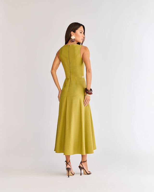 VESTIDO MIDI ALFAIATARIA MIUMIU C/ BABADO ASSIMÉTRICO