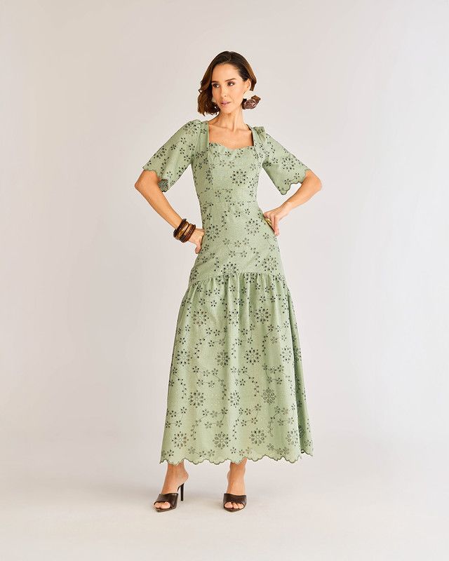 VESTIDO LONGUETE LAISE BORDADA EM LINHO