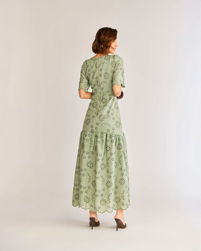 VESTIDO LONGUETE LAISE BORDADA EM LINHO